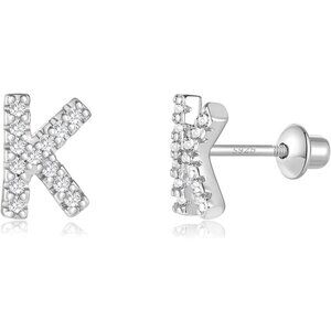 Initial Stud Earrings for Girls, Sterling Silver Post Toddler Hypoallergenic Scr